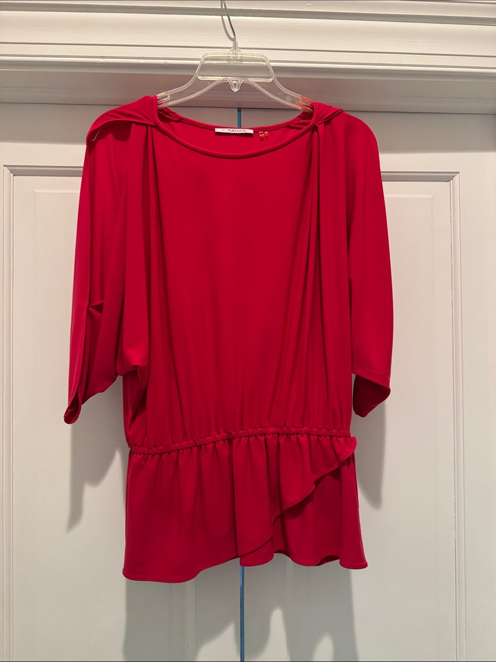 Tahari Deep Rich Pink Blouson Peplum Top